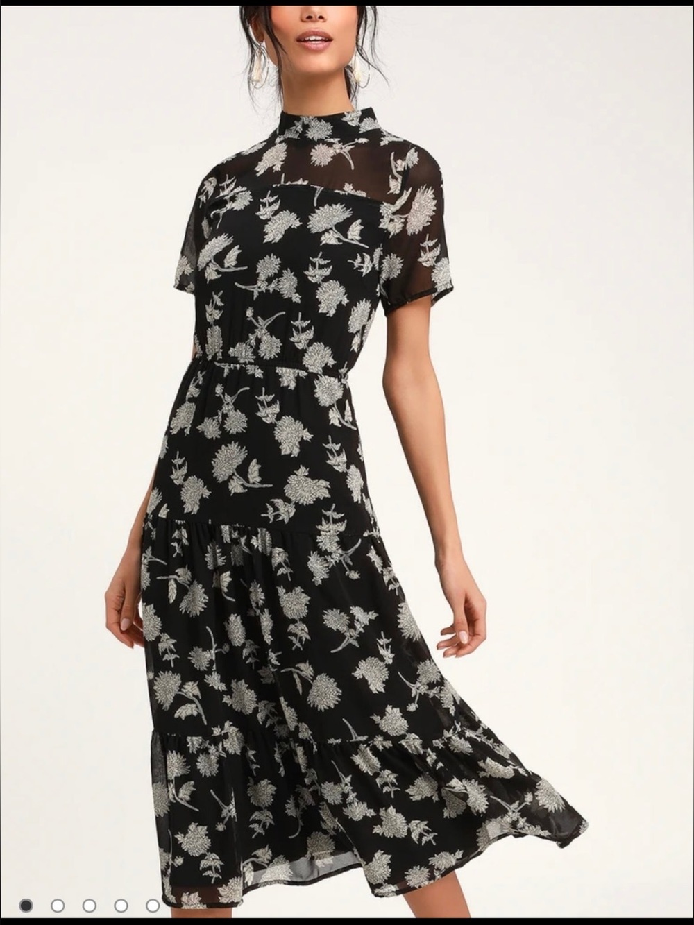 Lulus Floral Dressed Up In Black Midi Dress Small Wedding Guest Church Modest
